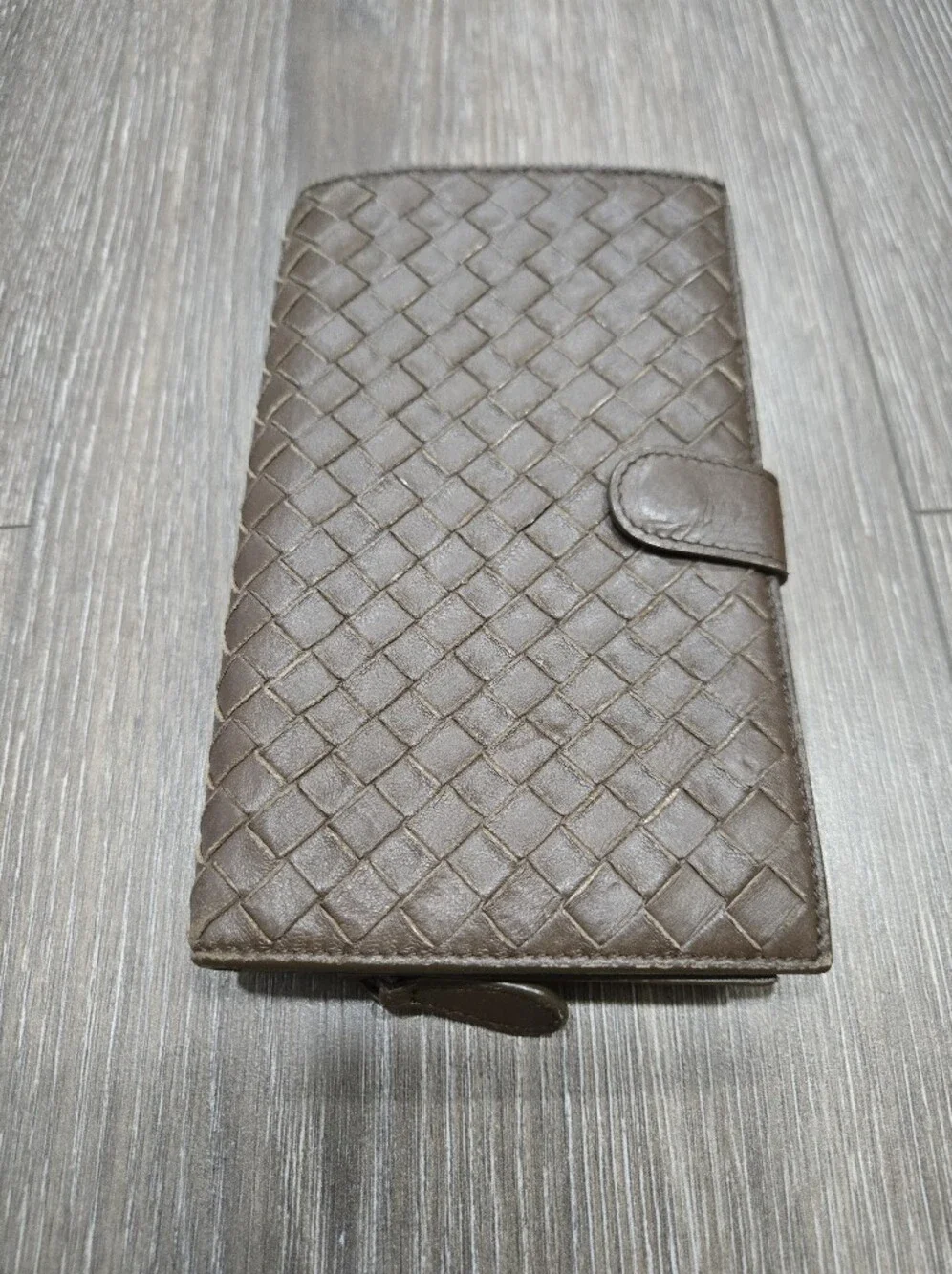 Bottega Veneta Brown Woven Leather Continental Wallet